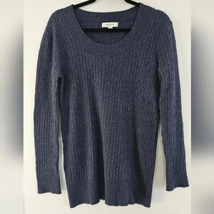 Merona Cable Knit Sweater XL Blue Ribbed Wool Blend Classic